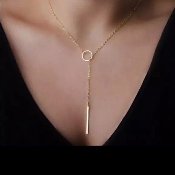 Gold Circle Bar Lariat Necklace - Picture 5 of 5